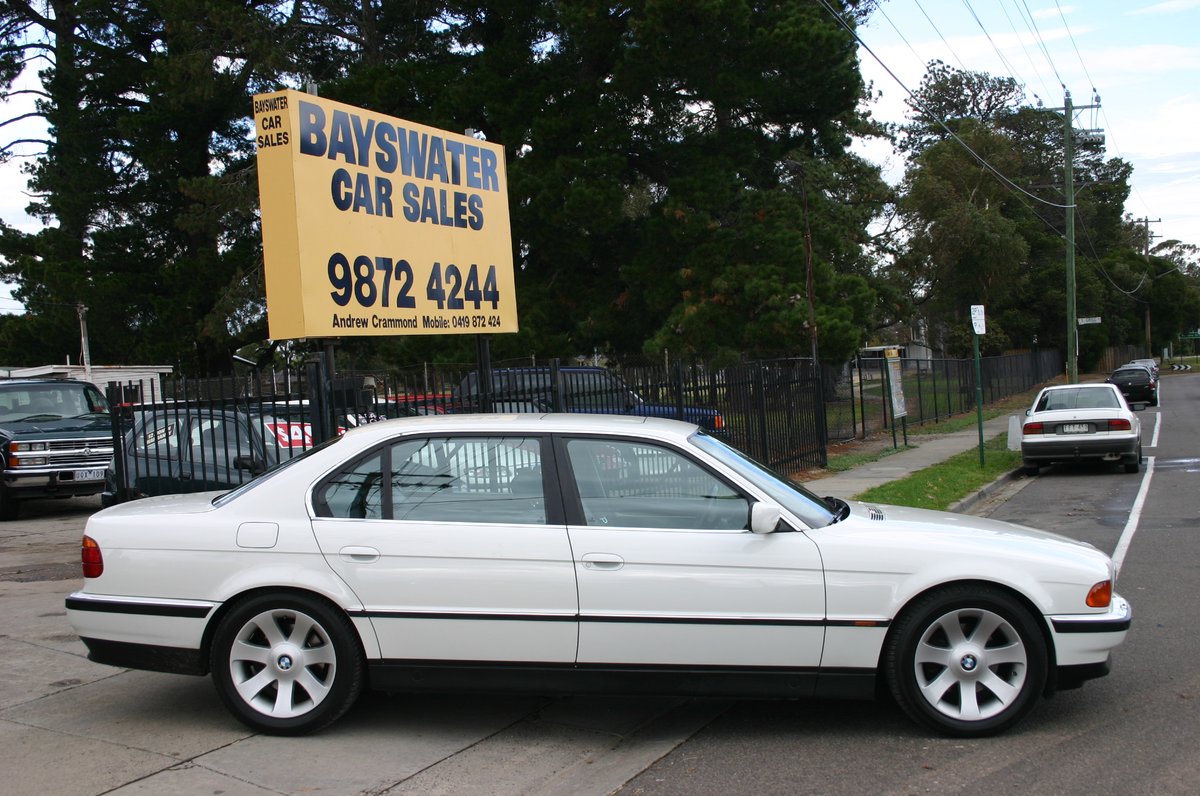 BMW 740iL parked outside the Bayswater Car Sales yard
